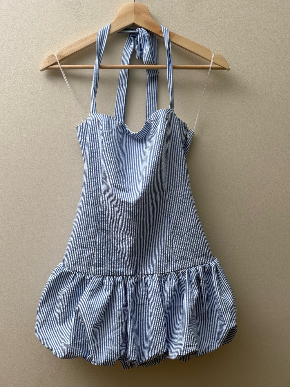 Edikted Pinstripe Bubble Skirt Halter Mini Dress - Picture 2 of 10
